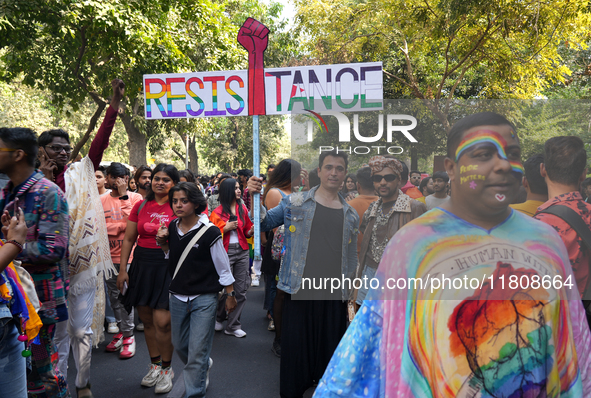 Members of the LGBTQIA+ community participate in the pride march in New Delhi, India, on November 24, 2024. 