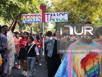 Members of the LGBTQIA+ community participate in the pride march in New Delhi, India, on November 24, 2024. (