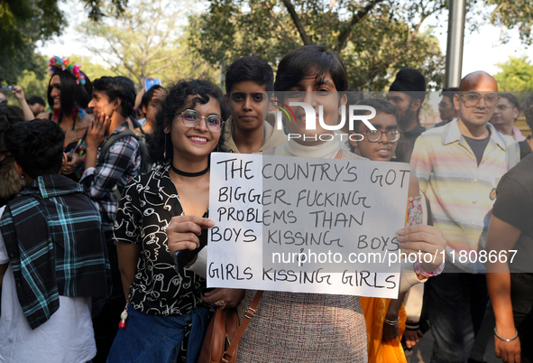 Members of the LGBTQIA+ community participate in the pride march in New Delhi, India, on November 24, 2024. 