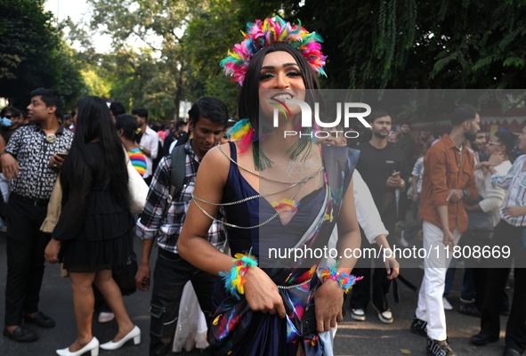 Members of the LGBTQIA+ community participate in the pride march in New Delhi, India, on November 24, 2024. 