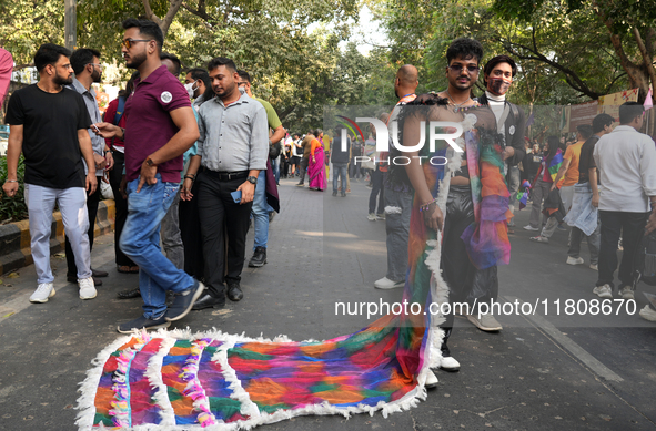 Members of the LGBT community participate in the pride march in New Delhi, India, on November 24, 2024. 