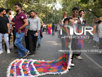 Members of the LGBT community participate in the pride march in New Delhi, India, on November 24, 2024. (