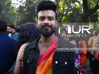 A member of the LGBT community poses for a photograph at the pride march in New Delhi, India, on November 24, 2024. (