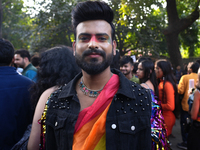 A member of the LGBT community poses for a photograph at the pride march in New Delhi, India, on November 24, 2024. (