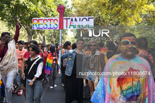 Members of the LGBT community participate in the pride march in New Delhi, India, on November 24, 2024. 