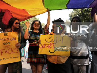 Members of the LGBT community participate in the pride march in New Delhi, India, on November 24, 2024. (