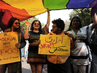 Members of the LGBT community participate in the pride march in New Delhi, India, on November 24, 2024. (