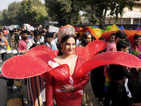 Members of the LGBT community walk during the pride march in New Delhi, India, on November 24, 2024. (