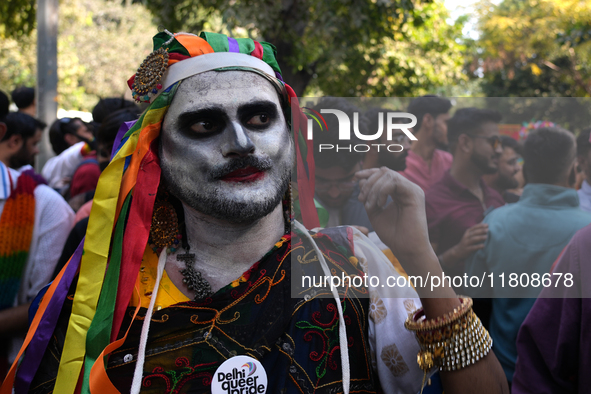 A member of the LGBT community participates in the pride march in New Delhi, India, on November 24, 2024. 