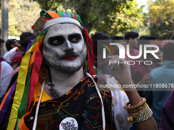 A member of the LGBT community participates in the pride march in New Delhi, India, on November 24, 2024. (