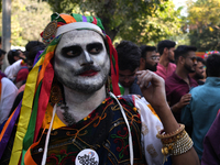 A member of the LGBT community participates in the pride march in New Delhi, India, on November 24, 2024. (