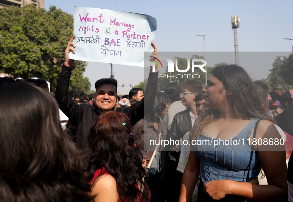 Members of the LGBT community participate in the pride march in New Delhi, India, on November 24, 2024. 