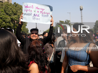 Members of the LGBT community participate in the pride march in New Delhi, India, on November 24, 2024. (