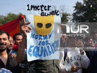 Members of the LGBT community participate in the pride march in New Delhi, India, on November 24, 2024. (