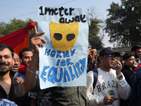 Members of the LGBT community participate in the pride march in New Delhi, India, on November 24, 2024. (