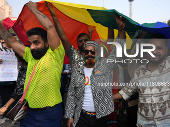 Members of the LGBT community participate in the pride march in New Delhi, India, on November 24, 2024. (