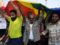 Members of the LGBT community participate in the pride march in New Delhi, India, on November 24, 2024. (