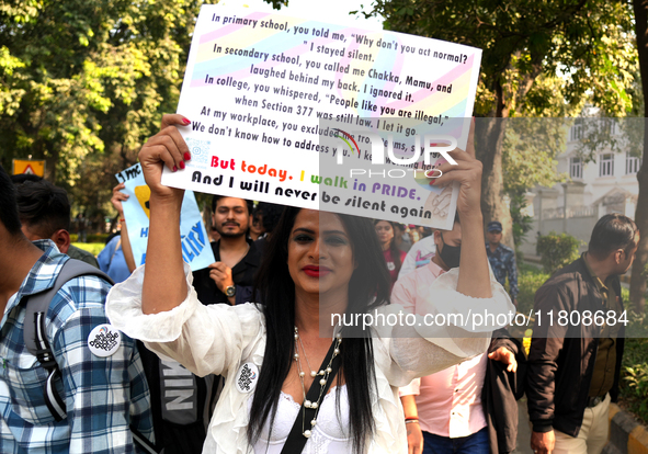 Members of the LGBT community participate in the pride march in New Delhi, India, on November 24, 2024. 