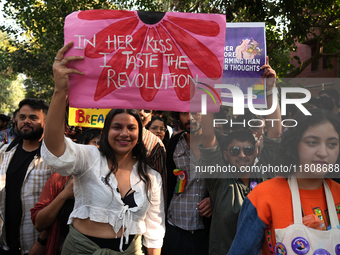 Members of the LGBT community participate in the pride march in New Delhi, India, on November 24, 2024. (