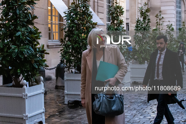 Rassemblement National leader Marine Le Pen meets with Prime Minister Michel Barnier at the Hotel de Matignon in Paris, France, on November...