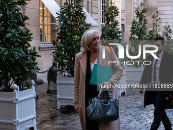 Rassemblement National leader Marine Le Pen meets with Prime Minister Michel Barnier at the Hotel de Matignon in Paris, France, on November...