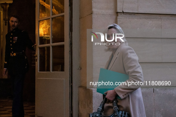 Rassemblement National leader Marine Le Pen meets with Prime Minister Michel Barnier at the Hotel de Matignon in Paris, France, on November...