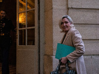 Rassemblement National leader Marine Le Pen meets with Prime Minister Michel Barnier at the Hotel de Matignon in Paris, France, on November...