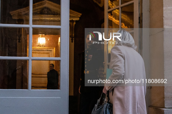 Rassemblement National leader Marine Le Pen meets with Prime Minister Michel Barnier at the Hotel de Matignon in Paris, France, on November...