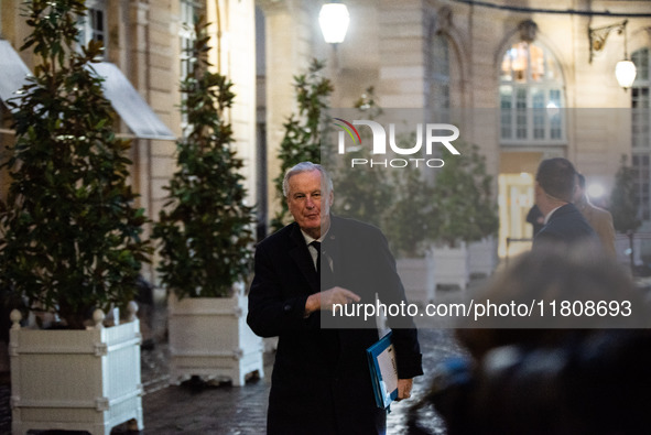 Prime Minister Michel Barnier meets the leaders of the parliamentary groups at the Hotel de Matignon in Paris, France, on November 25, 2024....