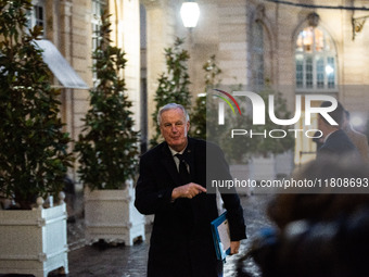 Prime Minister Michel Barnier meets the leaders of the parliamentary groups at the Hotel de Matignon in Paris, France, on November 25, 2024....