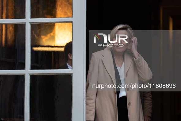 Rassemblement National leader Marine Le Pen meets with Prime Minister Michel Barnier at the Hotel de Matignon in Paris, France, on November...