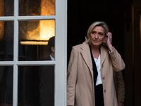 Rassemblement National leader Marine Le Pen meets with Prime Minister Michel Barnier at the Hotel de Matignon in Paris, France, on November...