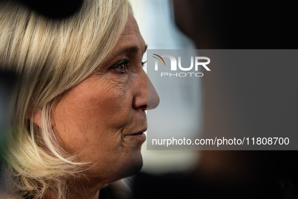 Rassemblement National leader Marine Le Pen meets with Prime Minister Michel Barnier at the Hotel de Matignon in Paris, France, on November...