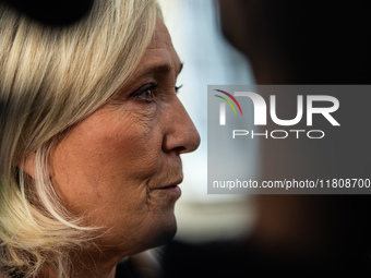 Rassemblement National leader Marine Le Pen meets with Prime Minister Michel Barnier at the Hotel de Matignon in Paris, France, on November...