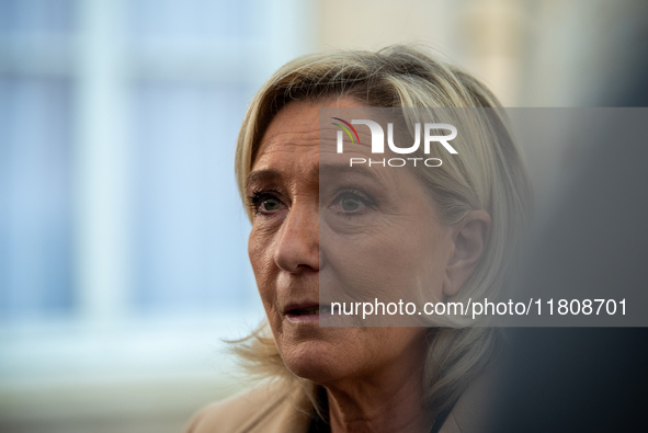 Rassemblement National leader Marine Le Pen meets with Prime Minister Michel Barnier at the Hotel de Matignon in Paris, France, on November...