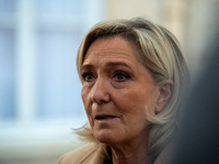 Rassemblement National leader Marine Le Pen meets with Prime Minister Michel Barnier at the Hotel de Matignon in Paris, France, on November...