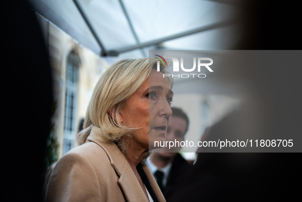 Rassemblement National leader Marine Le Pen meets with Prime Minister Michel Barnier at the Hotel de Matignon in Paris, France, on November...