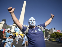 Supporters of Racing Club celebrate the victory of the 2024 Copa Sudamericana in Buenos Aires, Argentina, on November 24, 2024. A massive ga...