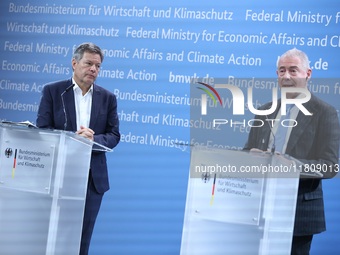 Robert Habeck, Federal Minister for Economy and Climate Action, and Adolfo Urso, Italian Minister for Enterprises and Made in Italy, speak t...