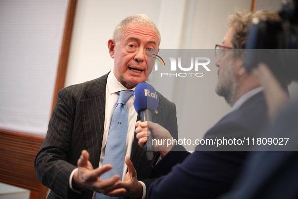 Robert Habeck, Federal Minister for Economy and Climate Action, and Adolfo Urso, Italian Minister for Enterprises and Made in Italy, speak t...