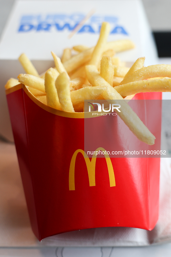 French fries are seen in this illustration photo taken in McDonald's restaurant in Poland on November 24, 2024. 