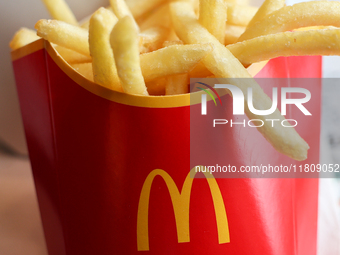 French fries are seen in this illustration photo taken in McDonald's restaurant in Poland on November 24, 2024. (