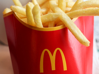 French fries are seen in this illustration photo taken in McDonald's restaurant in Poland on November 24, 2024. (