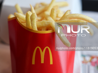 French fries are seen in this illustration photo taken in McDonald's restaurant in Poland on November 24, 2024. (