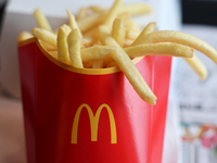 French fries are seen in this illustration photo taken in McDonald's restaurant in Poland on November 24, 2024. (