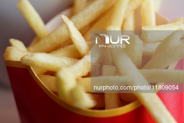 French fries are seen in this illustration photo taken in McDonald's restaurant in Poland on November 24, 2024. 