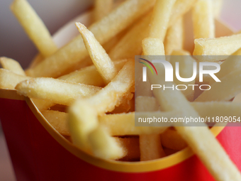 French fries are seen in this illustration photo taken in McDonald's restaurant in Poland on November 24, 2024. (