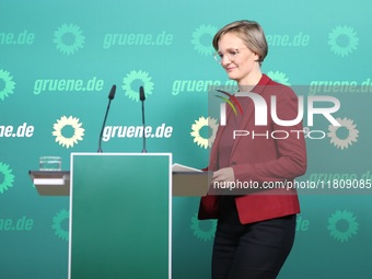 Franziska Brantner, the newly elected federal Chairwoman of the Green Party/Bundnis 90/Die Grunen, speaks to the media during a press confer...