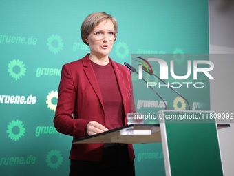 Franziska Brantner, the newly elected federal Chairwoman of the Green Party/Bundnis 90/Die Grunen, speaks to the media during a press confer...