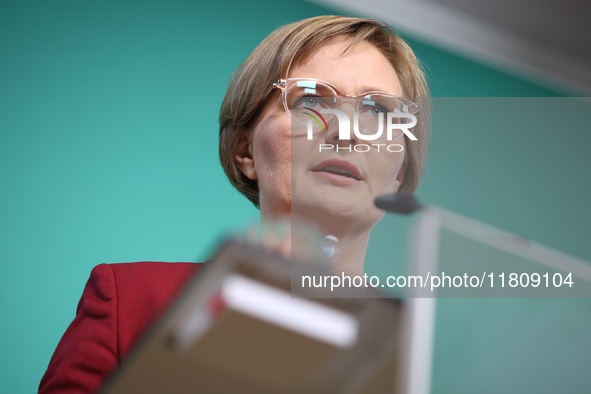 Franziska Brantner, the newly elected federal Chairwoman of the Green Party/Bundnis 90/Die Grunen, speaks to the media during a press confer...